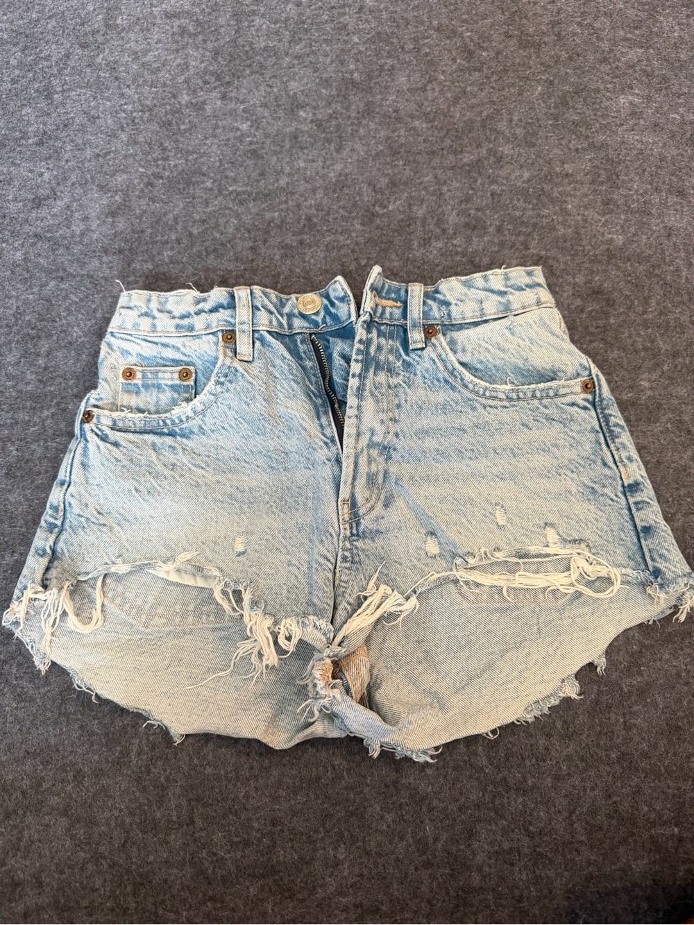 Zara Light Blue Distressed High-Rise Denim Shorts